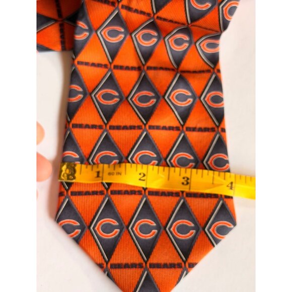 Chicago Bears NFL 100% Silk Tie Orange & Navy Diamond Pattern Mens Football Fan - Picture 3 of 7